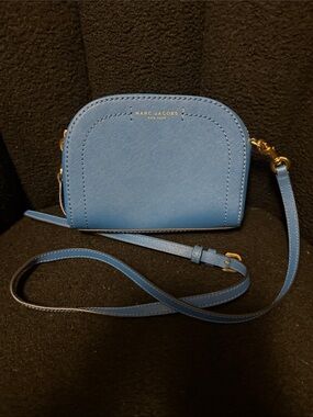 Marc Jacobs Sky Blue Leather Mini Crossbody with Gold Hardware